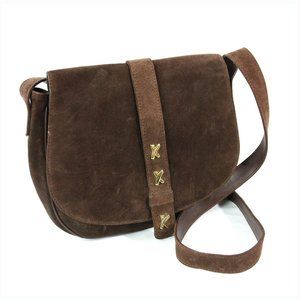 Vintage Paloma Picasso Suede Leather Purse Crossbody Saddle Shoulder Bag Brown